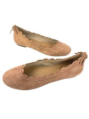 JACK ROGERS Lucie Dusty Rose Suede Scalloped Bow‎ Flats
